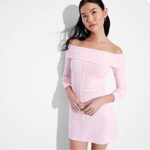 Wild Fable Off The Shoulder Ribbed Button Front Mini Dress Pink XL
